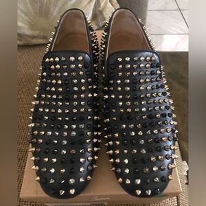 Christian Louboutin Black Loafers with Gold Studs